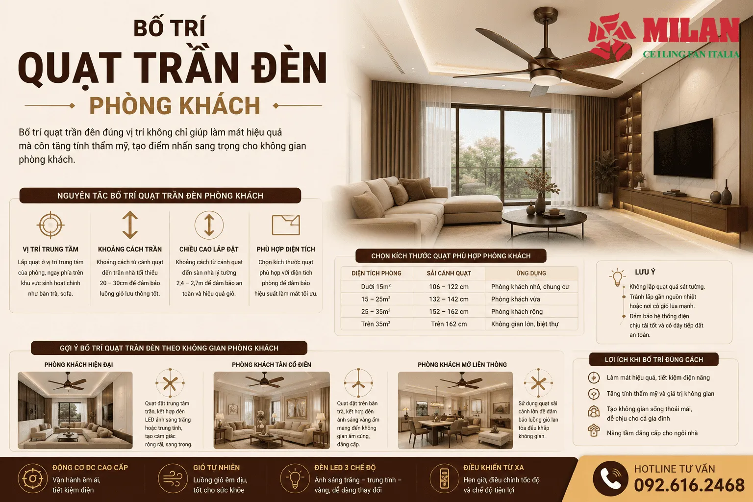 quạt trần đèn phòng khách